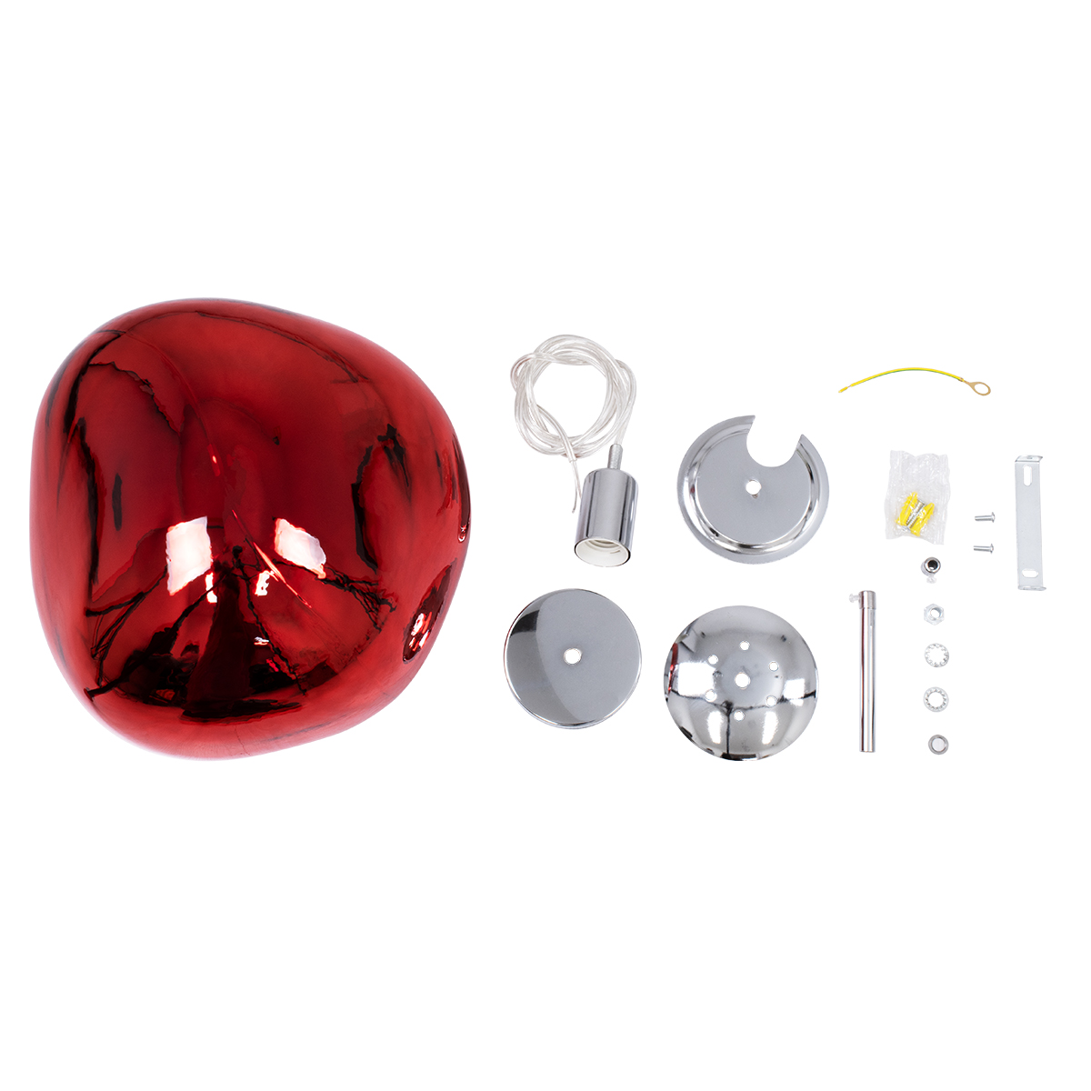 GloboStar® DIXAR 00763 Μοντέρνο Κρεμαστό Φωτιστικό Ανάρτηση Μονόφωτο 1 x E27 IP20 Κόκκινο Γυαλί με Ασημί Μέταλλο - Μ36 x Π36 x Υ45cm