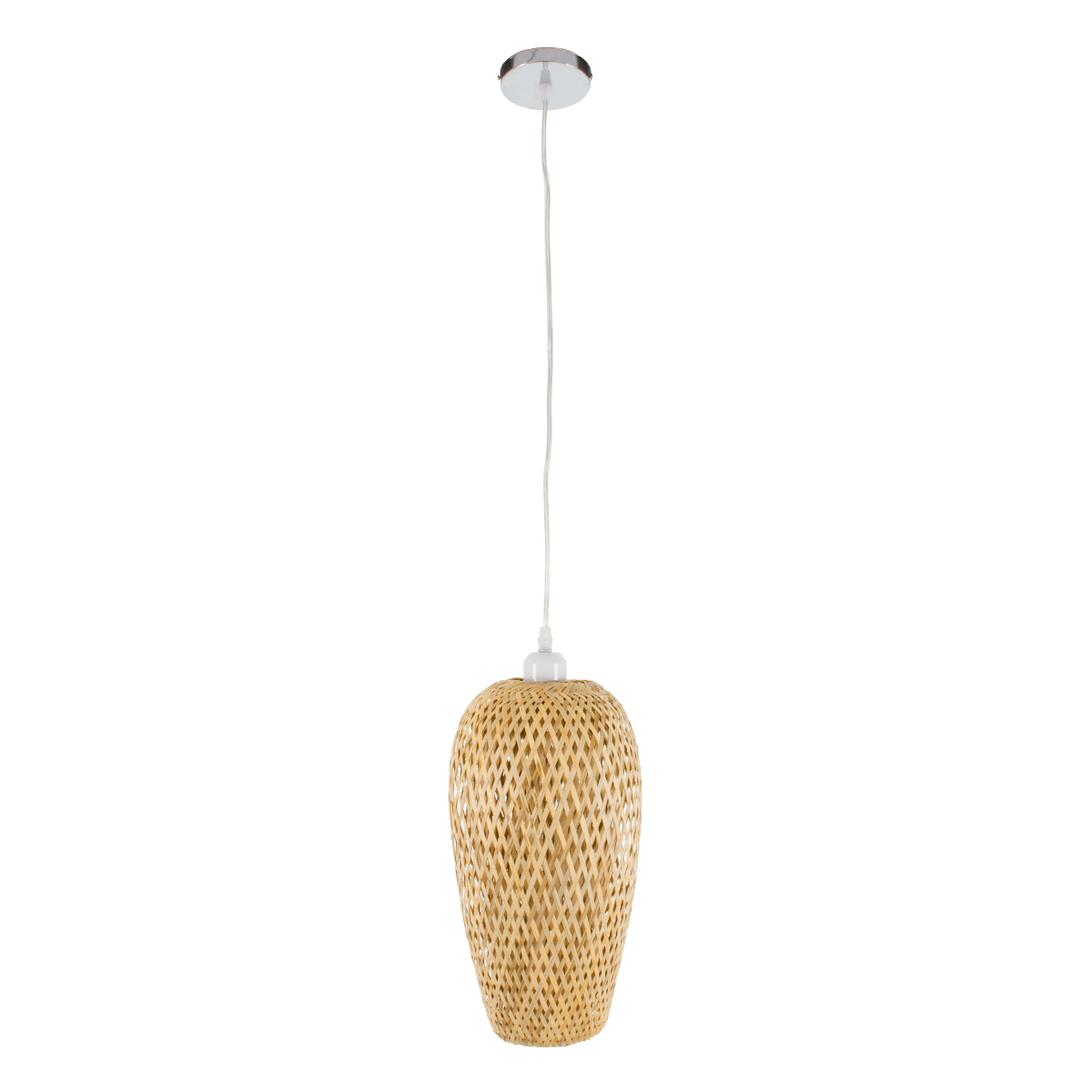 GloboStar® SAN TROPEZ 00764 Boho Κρεμαστό Φωτιστικό Ανάρτηση Μονόφωτο 1 x E27 IP20 Μπεζ Ξύλο - Μ19 x Π19 x Υ42cm
