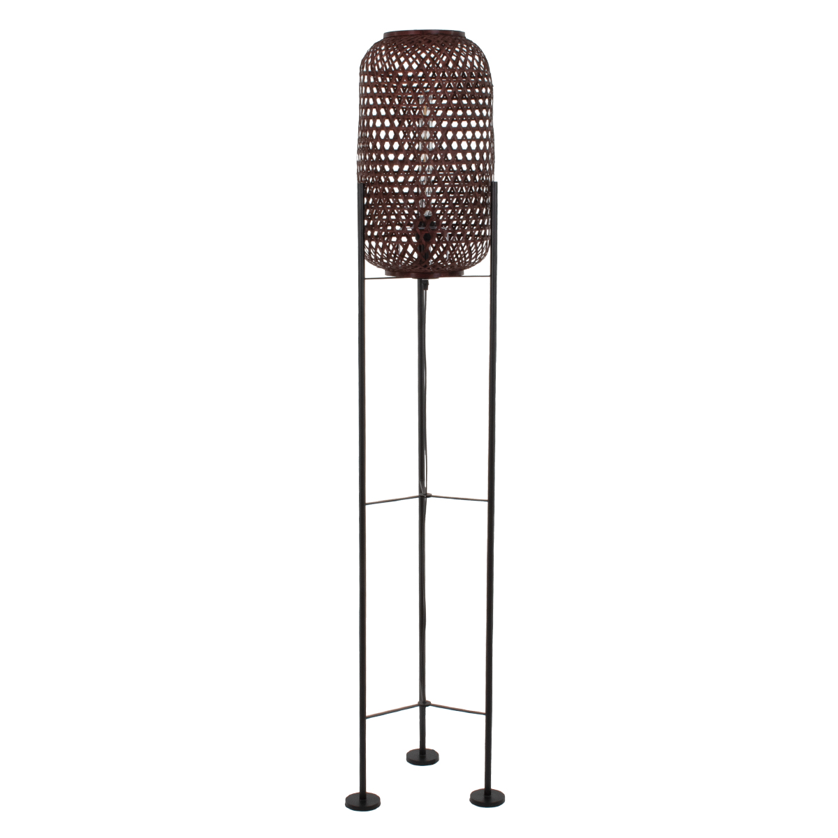 GloboStar® CURACAO 00771 Μοντέρνο Επιδαπέδιο Φωτιστικό Μονόφωτο 1 x E27 IP20 Μαύρο Μέταλλο με Καφέ Ξύλο - Μ30 x Π30 x Υ170cm