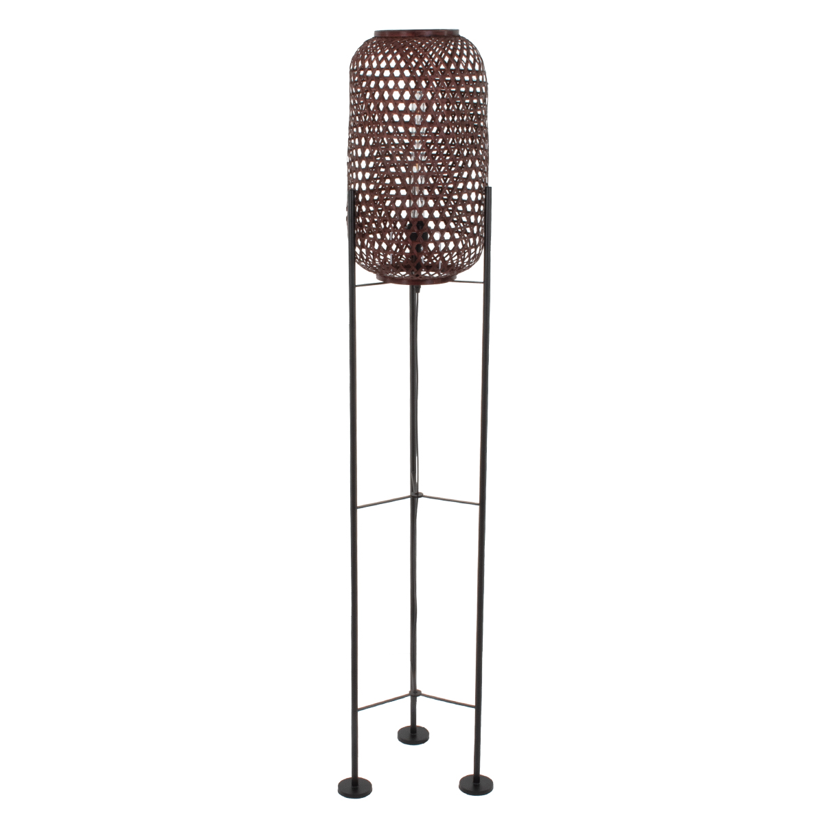 GloboStar® CURACAO 00771 Μοντέρνο Επιδαπέδιο Φωτιστικό Μονόφωτο 1 x E27 IP20 Μαύρο Μέταλλο με Καφέ Ξύλο - Μ30 x Π30 x Υ170cm