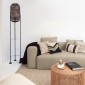 GloboStar® CURACAO 00771 Μοντέρνο Επιδαπέδιο Φωτιστικό Μονόφωτο 1 x E27 IP20 Μαύρο Μέταλλο με Καφέ Ξύλο - Μ30 x Π30 x Υ170cm