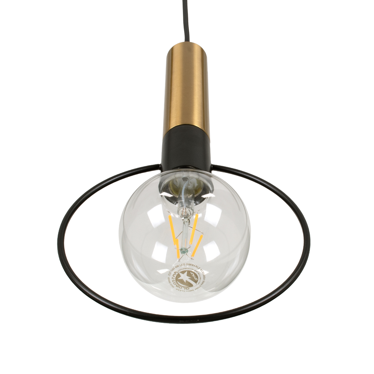 GloboStar® OLVERO 00772 Μοντέρνο Κρεμαστό Φωτιστικό Ανάρτηση Μονόφωτο 1 x E27 IP20 Μαύρο & Χρυσό Μέταλλο - Μ18 x Π4 x Y38cm