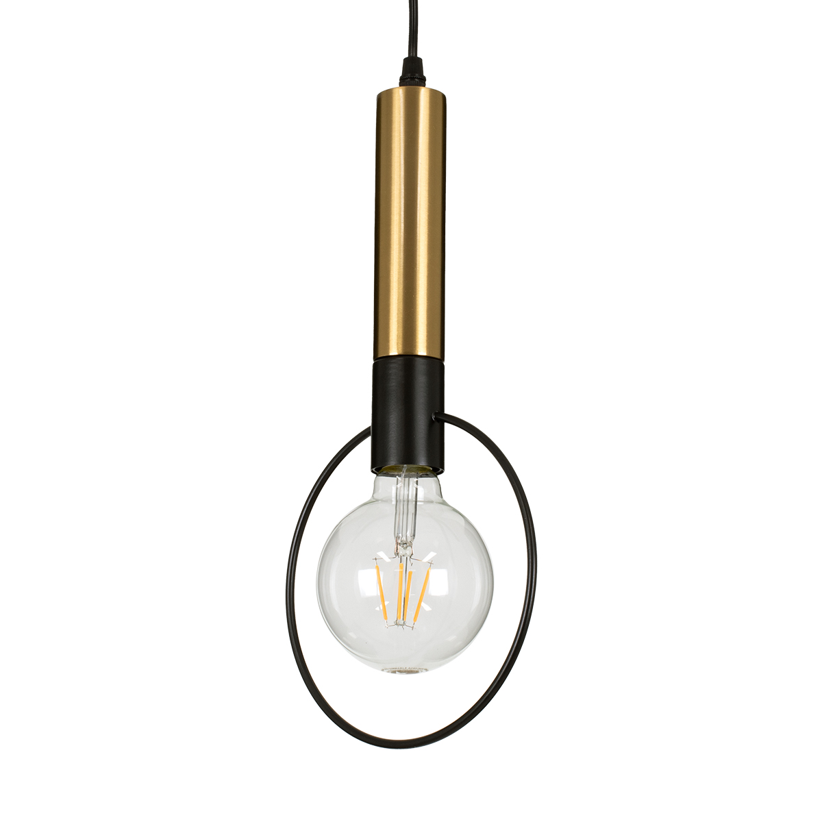 GloboStar® OLVERO 00772 Μοντέρνο Κρεμαστό Φωτιστικό Ανάρτηση Μονόφωτο 1 x E27 IP20 Μαύρο & Χρυσό Μέταλλο - Μ18 x Π4 x Y38cm