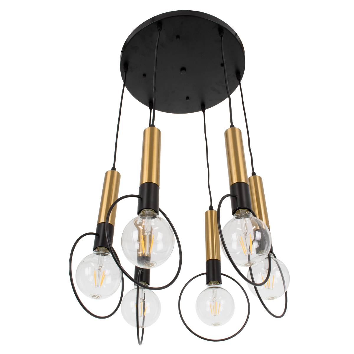 GloboStar® OLVERO 00774 Μοντέρνο Κρεμαστό Φωτιστικό Ανάρτηση Πολύφωτο 6 x E27 IP20 Μαύρο & Χρυσό Μέταλλο - Μ55 x Π55 x Y130cm