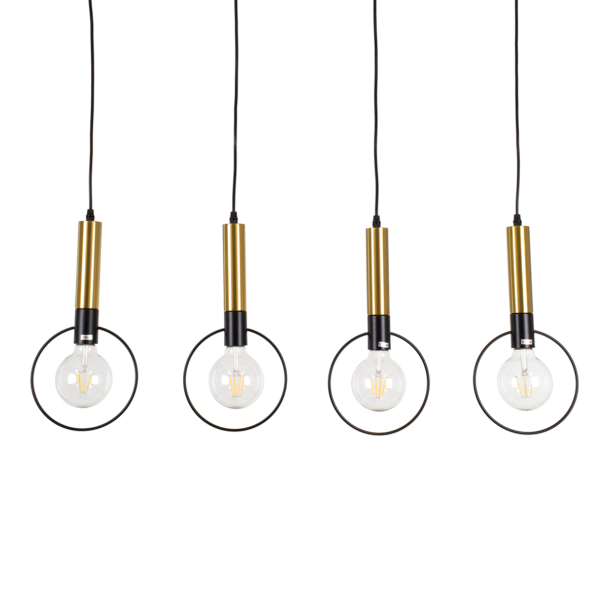 GloboStar® OLVERO 00775 Μοντέρνο Κρεμαστό Φωτιστικό Ράγα Πολύφωτο 4 x E27 IP20 Μαύρο & Χρυσό Μέταλλο - Μ90 x Π18 x Y130cm