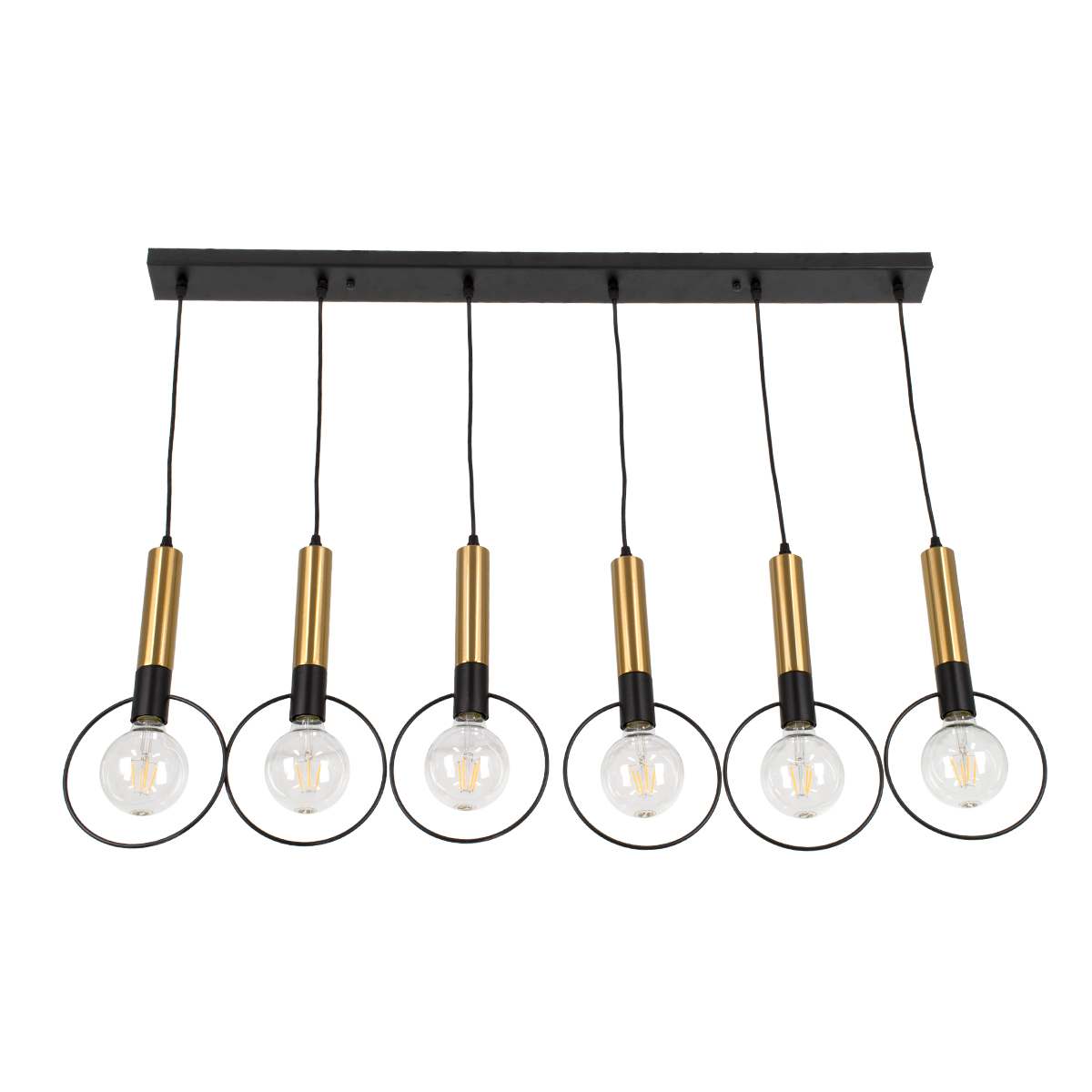 GloboStar® OLVERO 00776 Μοντέρνο Κρεμαστό Φωτιστικό Ράγα Πολύφωτο 6 x E27 IP20 Μαύρο & Χρυσό Μέταλλο - Μ110 x Π18 x Y130cm