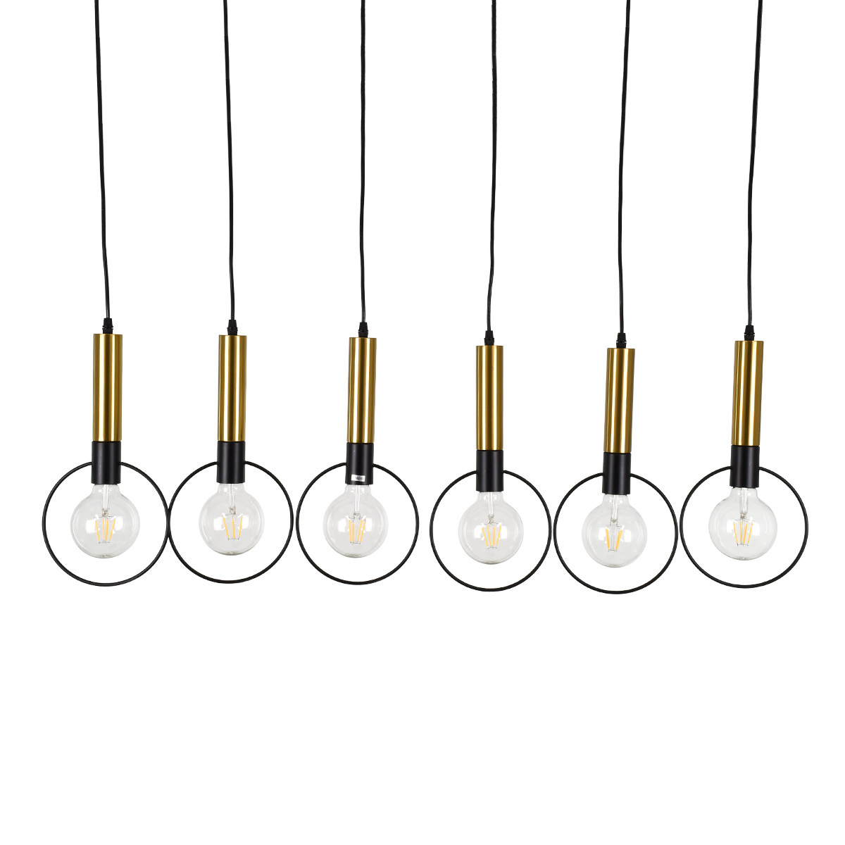 GloboStar® OLVERO 00776 Μοντέρνο Κρεμαστό Φωτιστικό Ράγα Πολύφωτο 6 x E27 IP20 Μαύρο & Χρυσό Μέταλλο - Μ110 x Π18 x Y130cm
