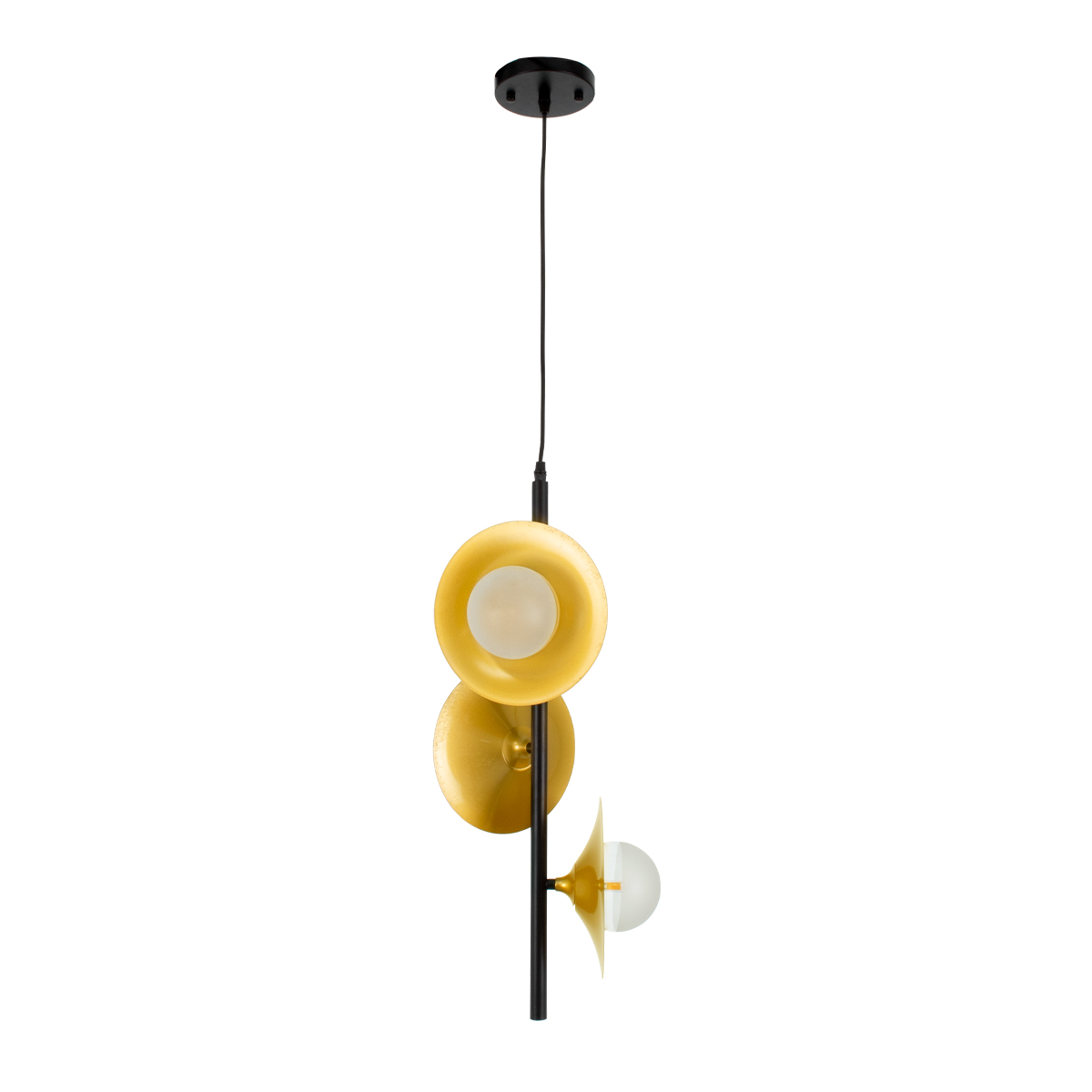 GloboStar® JOLIET 00781 Μοντέρνο Κρεμαστό Φωτιστικό Ανάρτηση Τρίφωτο 3 x G9 Μαύρο & Χρυσό Μέταλλο - Μ28 x Π28 x Y63cm