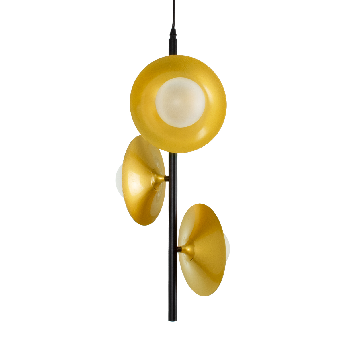 GloboStar® JOLIET 00781 Μοντέρνο Κρεμαστό Φωτιστικό Ανάρτηση Τρίφωτο 3 x G9 Μαύρο & Χρυσό Μέταλλο - Μ28 x Π28 x Y63cm