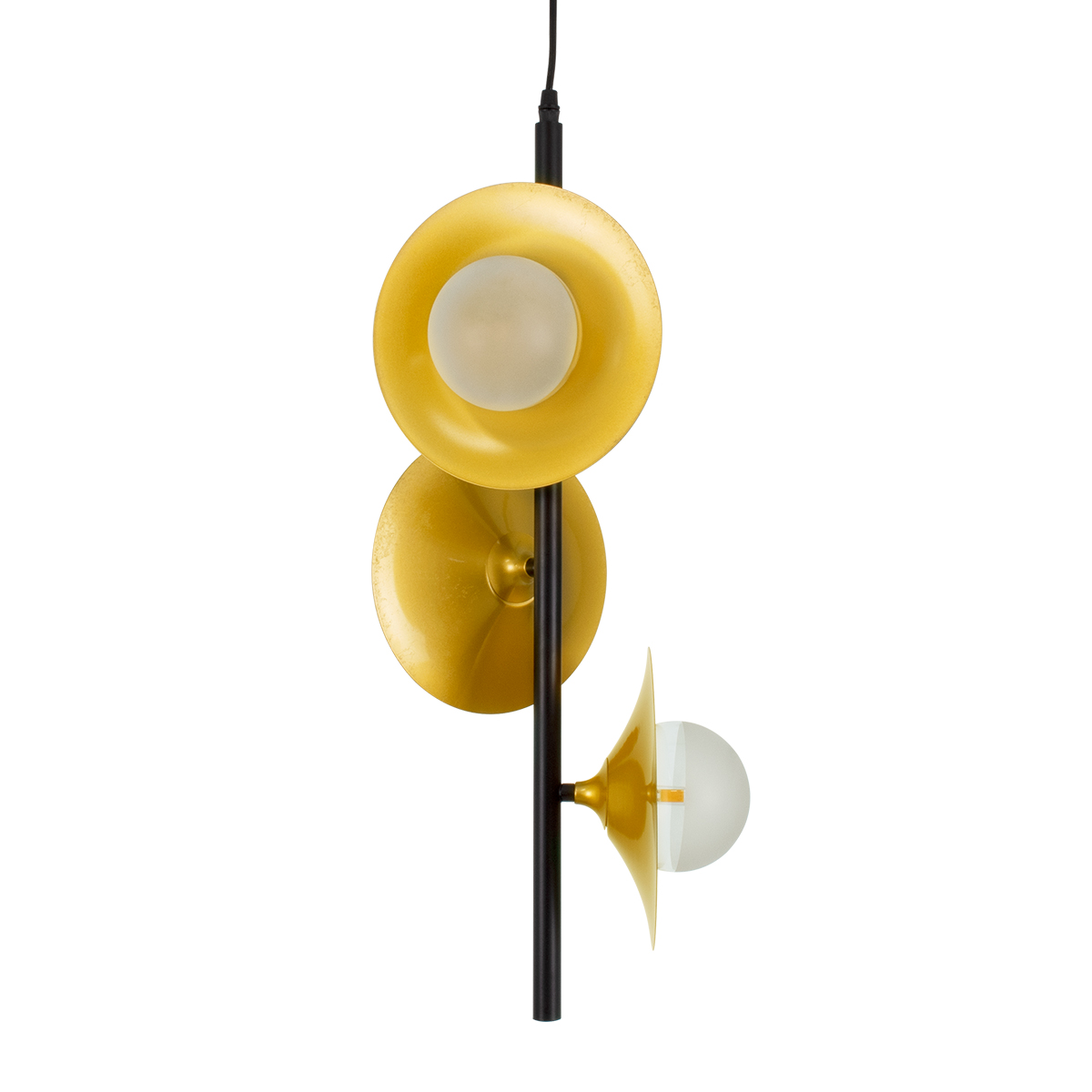 GloboStar® JOLIET 00781 Μοντέρνο Κρεμαστό Φωτιστικό Ανάρτηση Τρίφωτο 3 x G9 Μαύρο & Χρυσό Μέταλλο - Μ28 x Π28 x Y63cm