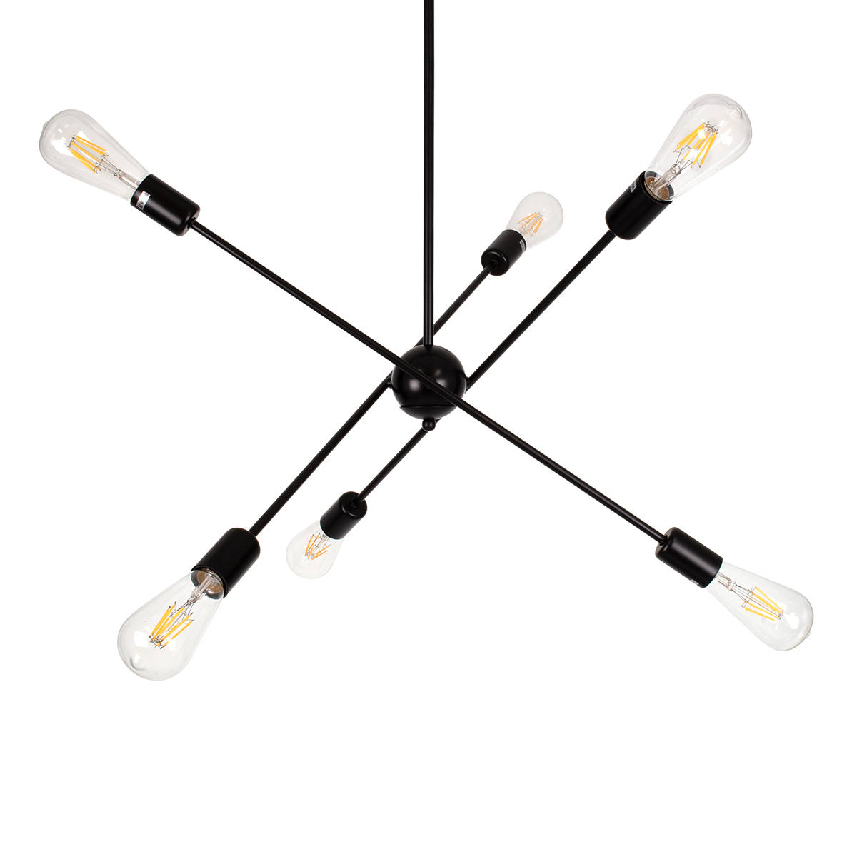 GloboStar® ZANE 00784 Μοντέρνο Φωτιστικό Οροφής Πλέγμα Πολύφωτο 6 x E27 IP20 Μαύρο Μέταλλο - Μ70 x Π70 x Υ100cm
