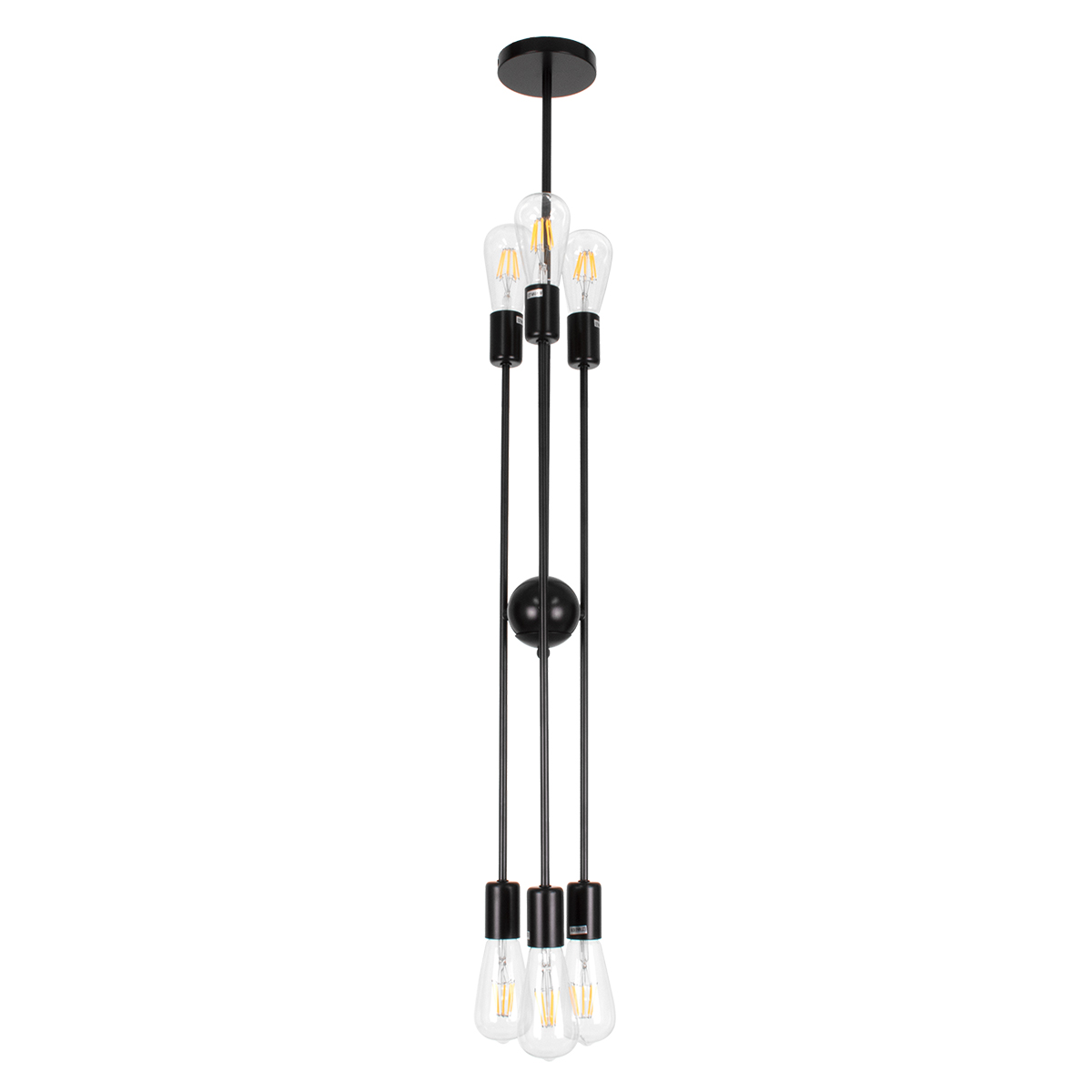 GloboStar® ZANE 00784 Μοντέρνο Φωτιστικό Οροφής Πλέγμα Πολύφωτο 6 x E27 IP20 Μαύρο Μέταλλο - Μ70 x Π70 x Υ100cm
