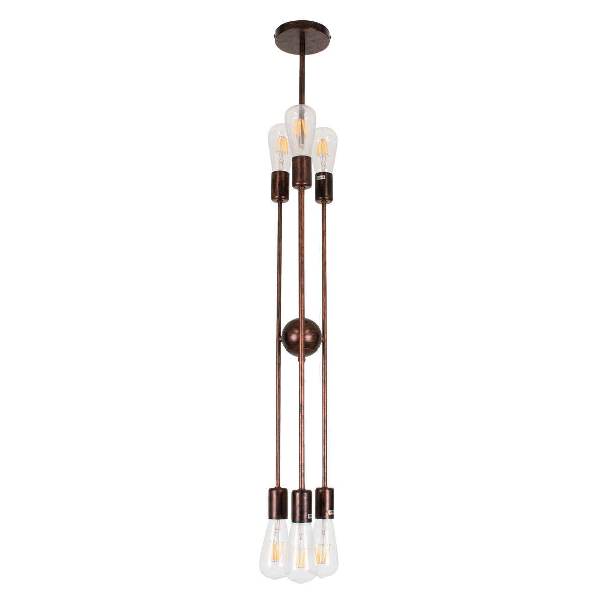 GloboStar® ZANE 00785 Μοντέρνο Φωτιστικό Οροφής Πλέγμα Πολύφωτο 6 x E27 IP20 Χάλκινο Μέταλλο - Μ70 x Π70 x Υ100cm