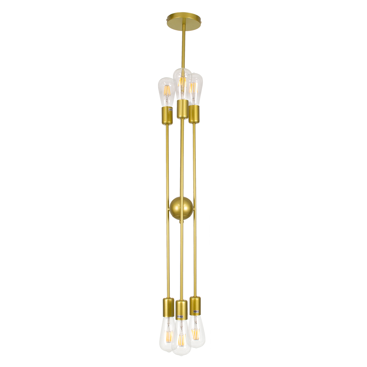 GloboStar® ZANE 00786 Μοντέρνο Φωτιστικό Οροφής Πλέγμα Πολύφωτο 6 x E27 IP20 Χρυσό Μέταλλο - Μ70 x Π70 x Υ100cm