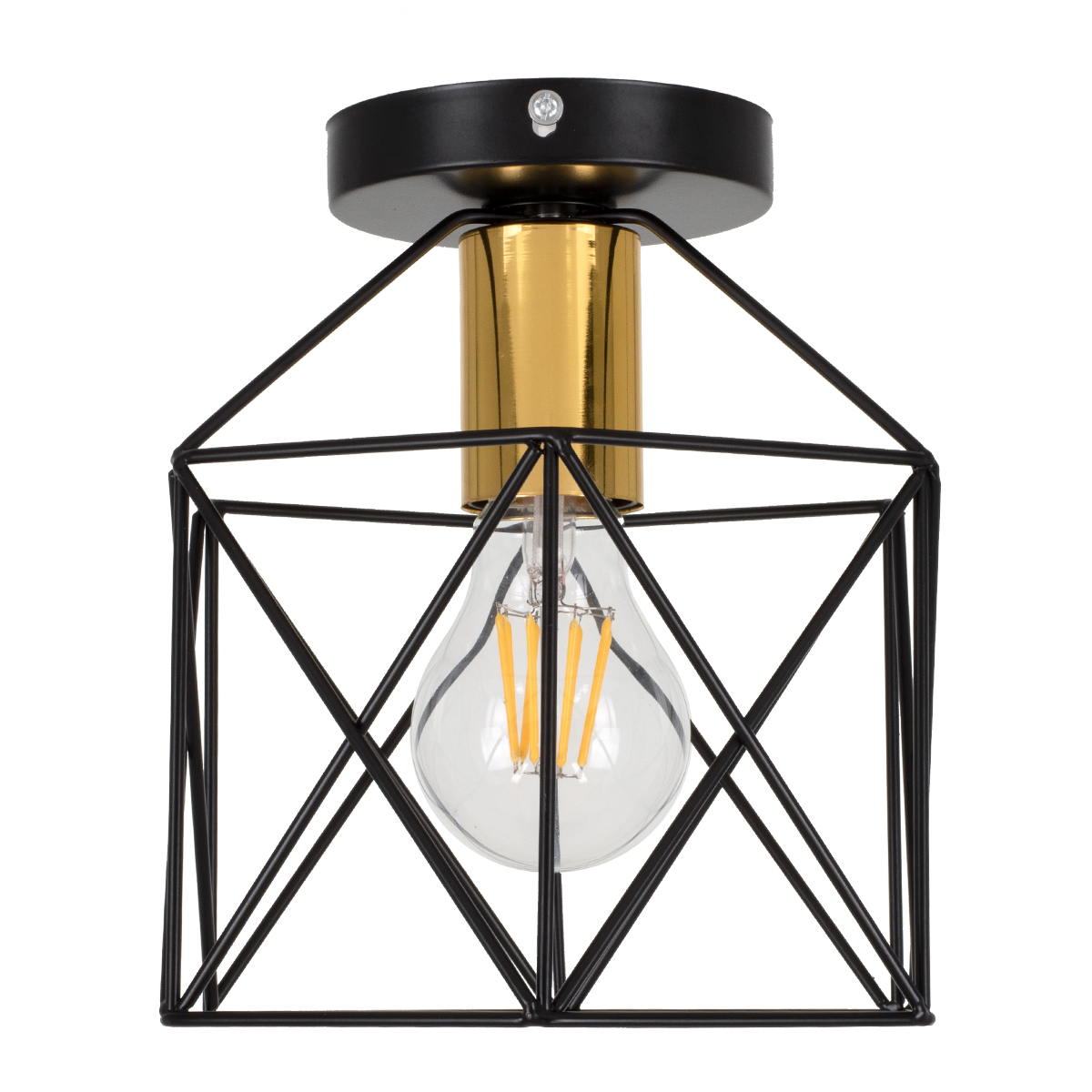 GloboStar® TRON 00792 Μοντέρνο Φωτιστικό Οροφής Πλέγμα Μονόφωτο 1 x E27 IP20 Μαύρο & Χρυσό Μέταλλο - Μ18 x Π18 x Υ19.5cm