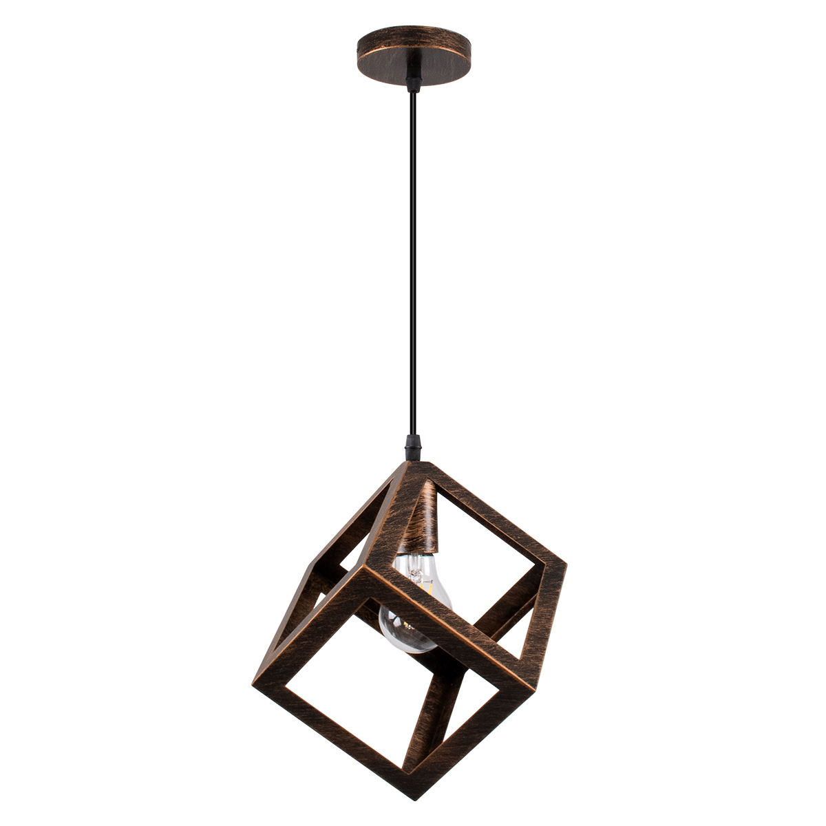 GloboStar® CUBE 00793 Μοντέρνο Κρεμαστό Φωτιστικό Πλέγμα Μονόφωτο 1 x E27 IP20 Χάλκινο Μέταλλο - Μ25 x Π25 x Υ25cm