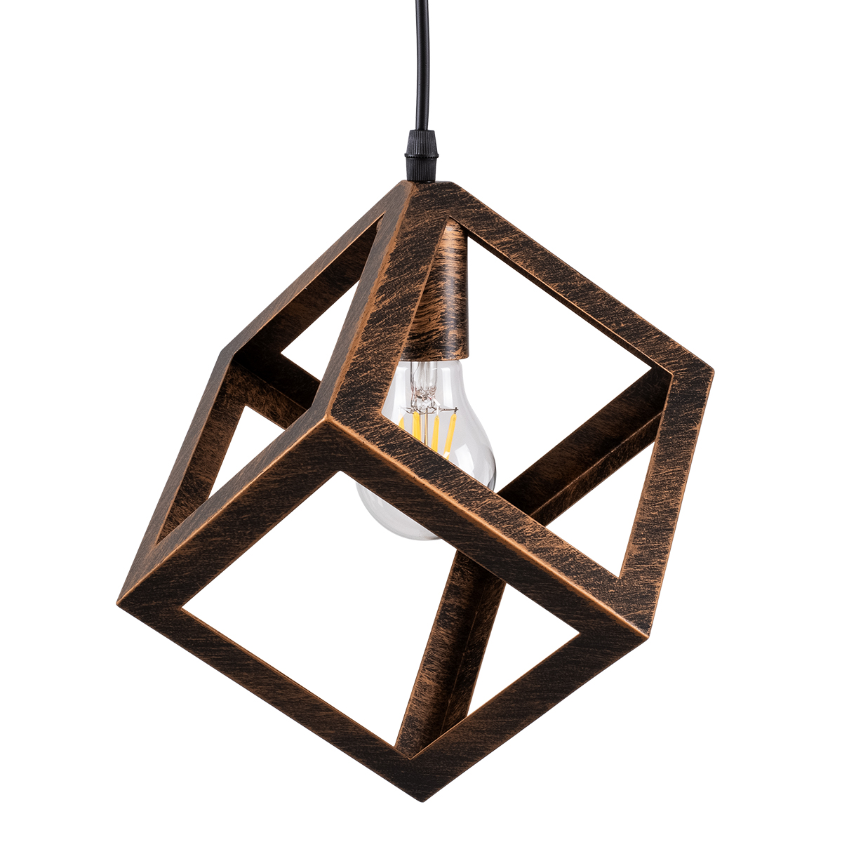 GloboStar® CUBE 00793 Μοντέρνο Κρεμαστό Φωτιστικό Πλέγμα Μονόφωτο 1 x E27 IP20 Χάλκινο Μέταλλο - Μ25 x Π25 x Υ25cm