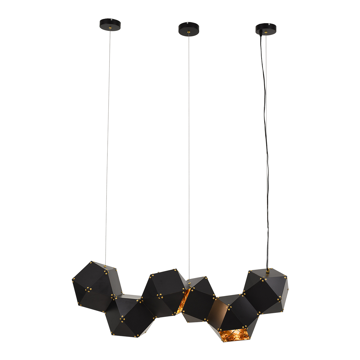 GloboStar® WELLES Replica 00797 Μοντέρνο Κρεμαστό Φωτιστικό Ανάρτηση Πολύφωτο 6 x E14 IP20 Μαύρο & Χρυσό Μέταλλο - Μ98 x Π32 x Υ30cm