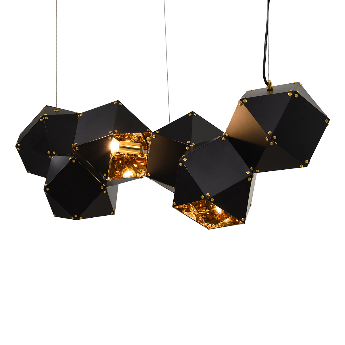 GloboStar® WELLES Replica 00797 Μοντέρνο Κρεμαστό Φωτιστικό Ανάρτηση Πολύφωτο 6 x E14 IP20 Μαύρο & Χρυσό Μέταλλο - Μ98 x Π32 x Υ30cm