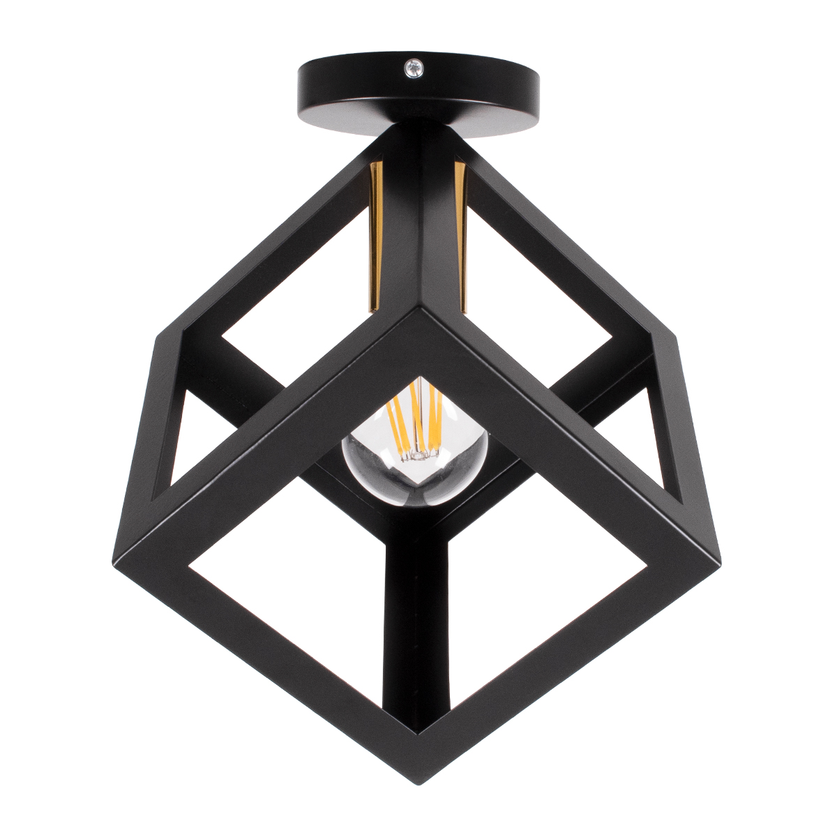 GloboStar® CUBE 00799 Μοντέρνο Φωτιστικό Οροφής Πλέγμα Μονόφωτο 1 x E27 IP20 Μαύρο & Χάλκινο Μέταλλο Μ25 x Π25 x Υ25cm