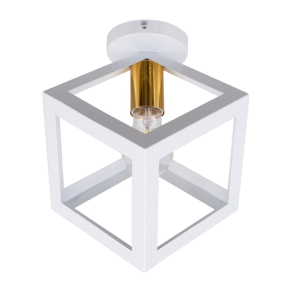 GLOBOSTAR® CUBE 00800 Μοντέρνο Φωτιστικό Οροφής με Ντουί 1 x E27 AC 220-240V IP20 - Λευκό & Χρυσό - Μ25 x Π25 x Υ25cm