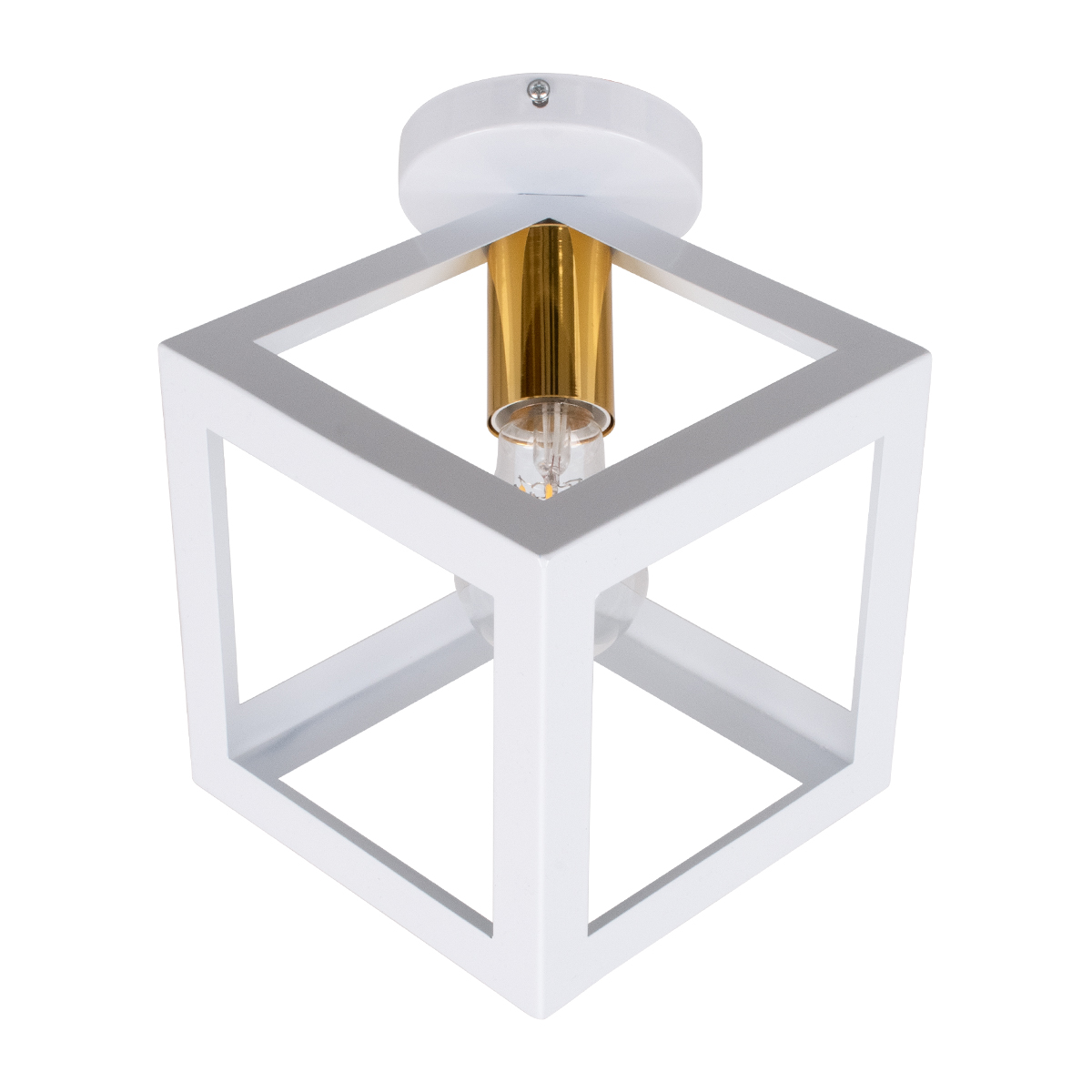 GloboStar® CUBE 00800 Μοντέρνο Φωτιστικό Οροφής Πλέγμα Μονόφωτο 1 x E27 IP20 Λευκό & Χάλκινο Μέταλλο - Μ25 x Π25 x Υ25cm