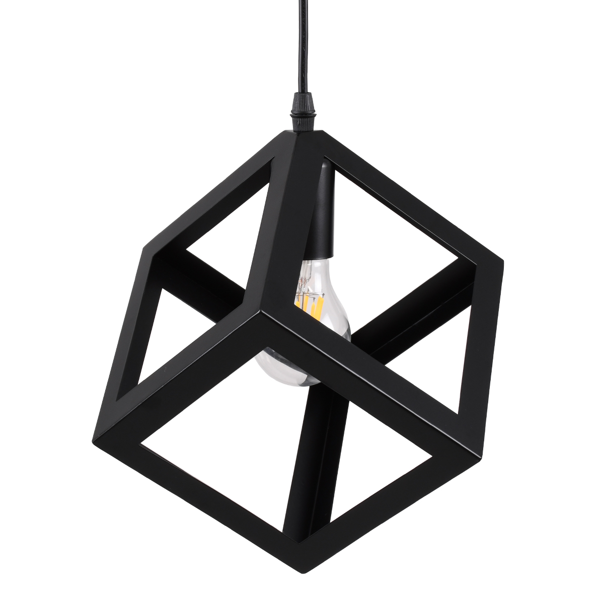 GloboStar® CUBE 00801 Μοντέρνο Κρεμαστό Φωτιστικό Ανάρτηση Μονόφωτο 1 x E27 IP20 Μαύρο Μέταλλο - Μ25 x Π25 x Υ25cm