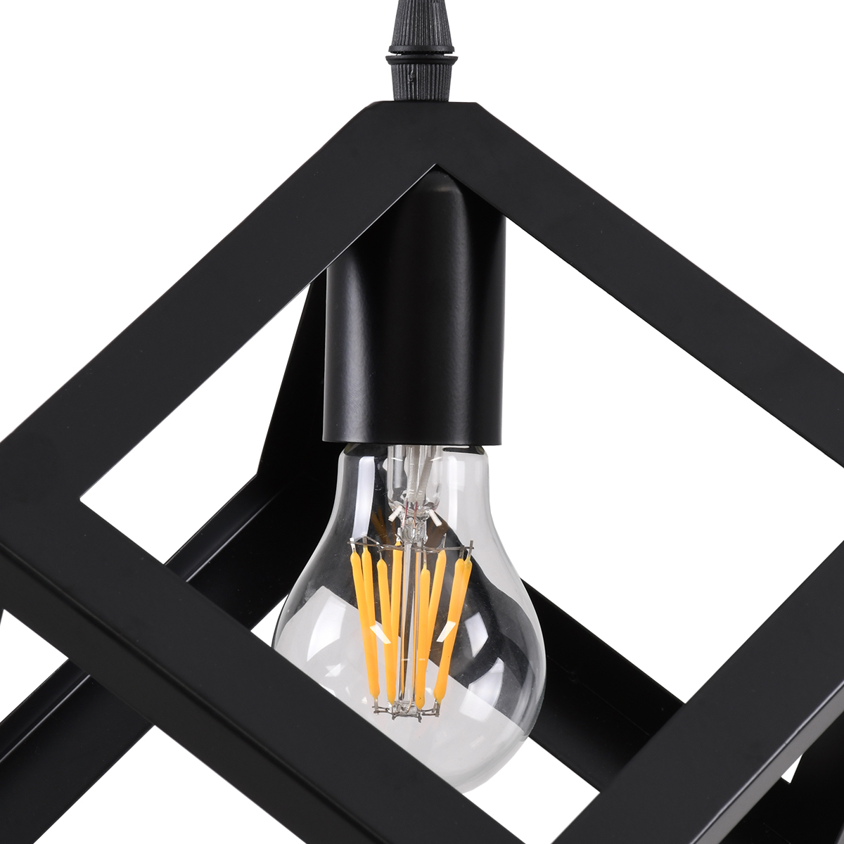 GloboStar® CUBE 00801 Μοντέρνο Κρεμαστό Φωτιστικό Ανάρτηση Μονόφωτο 1 x E27 IP20 Μαύρο Μέταλλο - Μ25 x Π25 x Υ25cm