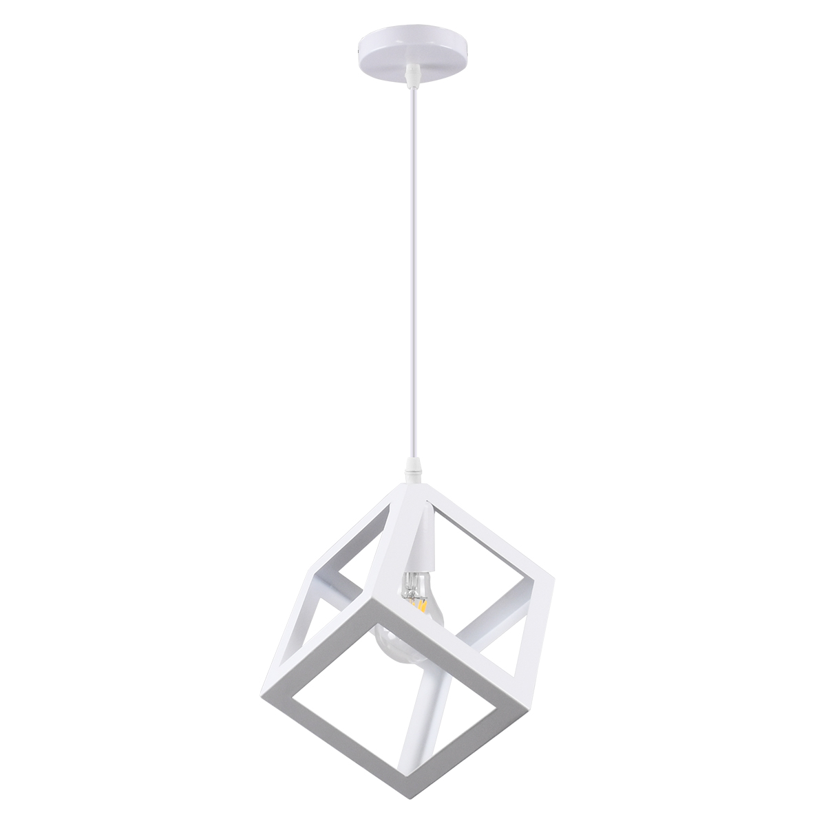 GloboStar® CUBE 00802 Μοντέρνο Κρεμαστό Φωτιστικό Πλέγμα Μονόφωτο 1 x E27 IP20 Λευκό Μέταλλο - Μ25 x Π25 x Υ25cm