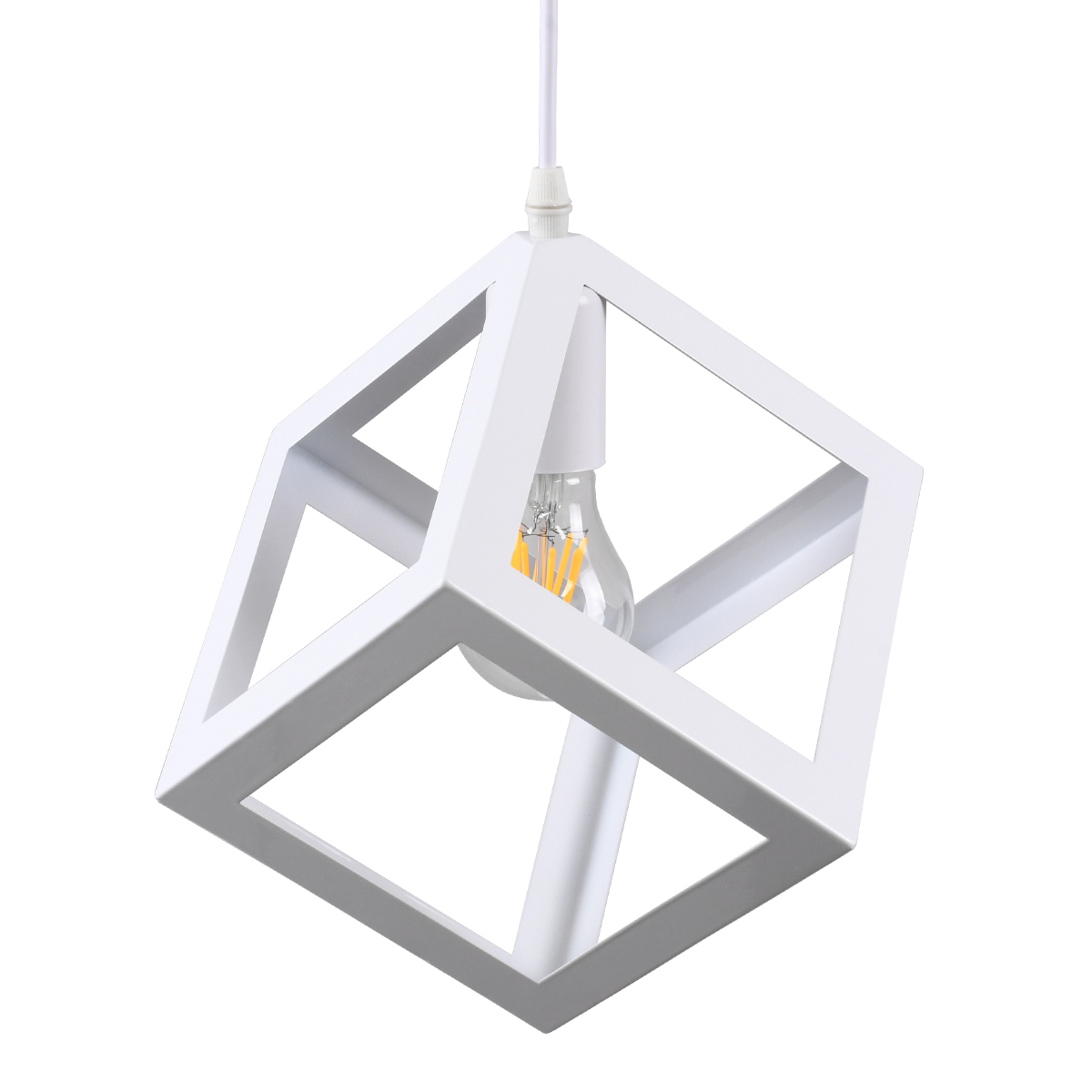GloboStar® CUBE 00802 Μοντέρνο Κρεμαστό Φωτιστικό Πλέγμα Μονόφωτο 1 x E27 IP20 Λευκό Μέταλλο - Μ25 x Π25 x Υ25cm