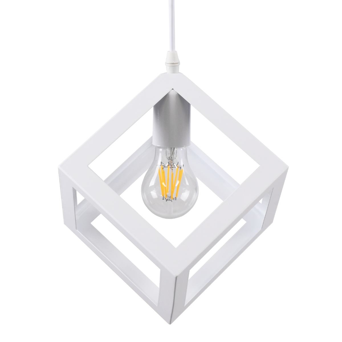 GloboStar® CUBE 00802 Μοντέρνο Κρεμαστό Φωτιστικό Πλέγμα Μονόφωτο 1 x E27 IP20 Λευκό Μέταλλο - Μ25 x Π25 x Υ25cm