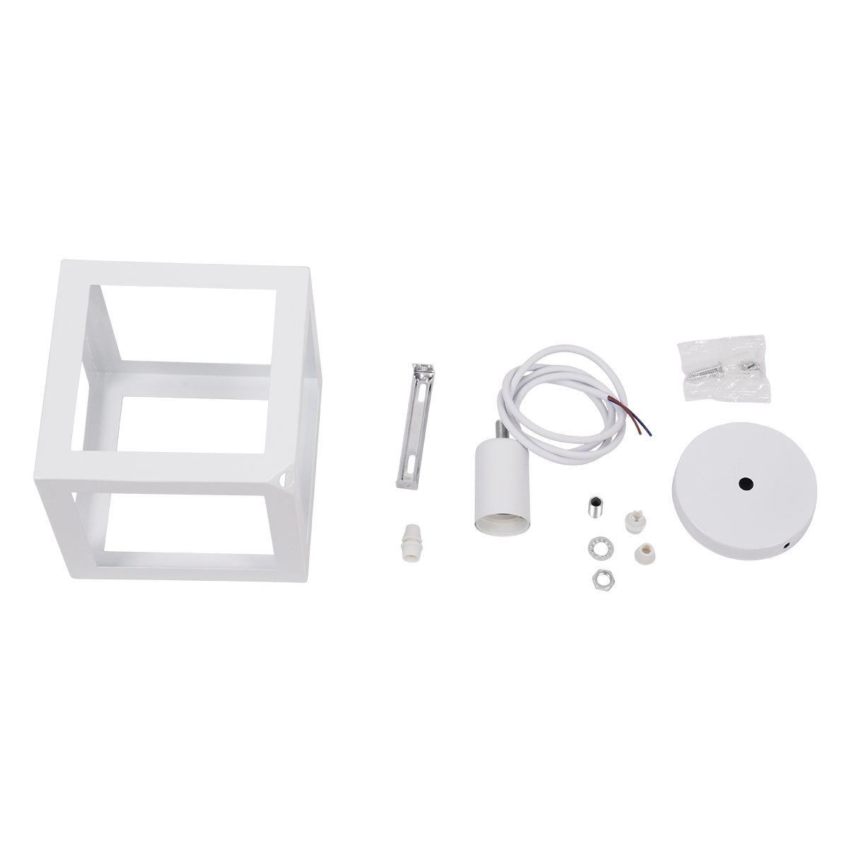 GloboStar® CUBE 00802 Μοντέρνο Κρεμαστό Φωτιστικό Πλέγμα Μονόφωτο 1 x E27 IP20 Λευκό Μέταλλο - Μ25 x Π25 x Υ25cm