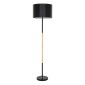 GloboStar® ASHLEY 00824 Μοντέρνο Επιδαπέδιο Φωτιστικό Μονόφωτο 1 x E27 IP20 Μαύρο Μέταλλο, Μαύρο Ύφασμα με Μπεζ Ξύλο - Μ40 x Π40 x Υ145cm