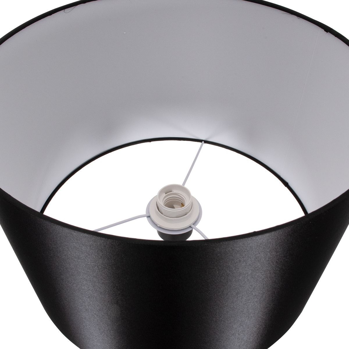 GloboStar® ASHLEY 00824 Μοντέρνο Επιδαπέδιο Φωτιστικό Μονόφωτο 1 x E27 IP20 Μαύρο Μέταλλο, Μαύρο Ύφασμα με Μπεζ Ξύλο - Μ40 x Π40 x Υ145cm