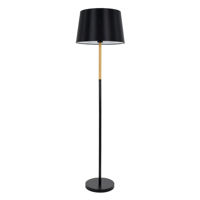 GloboStar® CEDAR 00827 Μοντέρνο Επιδαπέδιο Φωτιστικό Μονόφωτο 1 x E27 IP20 Μαύρο Μέταλλο, Μαύρο Ύφασμα με Μπεζ Ξύλο - Μ40 x Π40 x Υ148cm