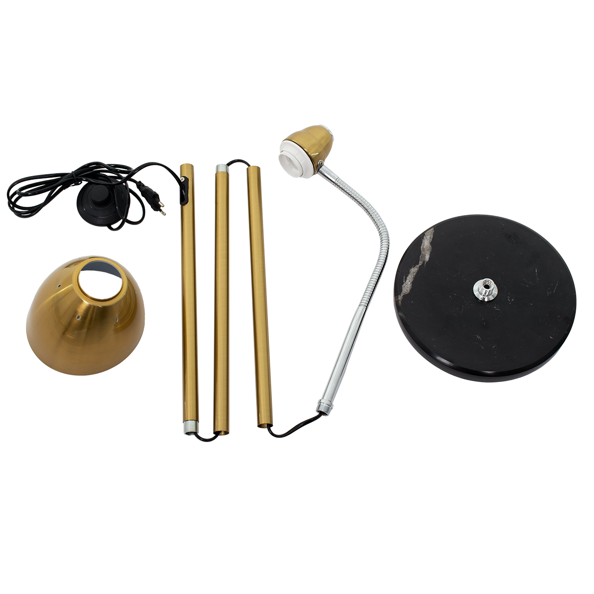 GloboStar® VERSA 00832 Μοντέρνο Επιδαπέδιο Φωτιστικό Μονόφωτο 1 x E27 IP20 Χρυσό & Ασημί Μέταλλο με Μαύρο Μάρμαρο - Μ15 x Π15 x Υ155cm