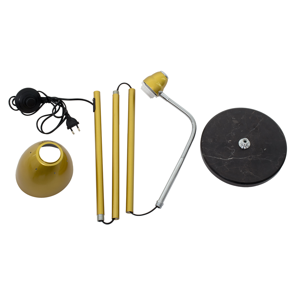 GloboStar® VERSA 00833 Μοντέρνο Επιδαπέδιο Φωτιστικό Μονόφωτο 1 x E27 IP20 Χρυσό & Ασημί Μέταλλο με Μαύρο Μάρμαρο - Μ15 x Π15 x Υ155cm