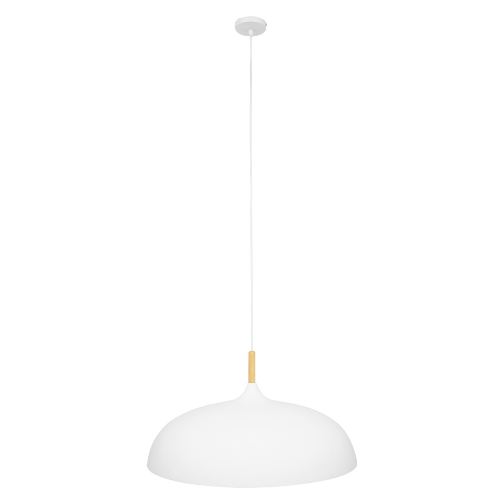 GloboStar® VALLETE 00837 Μοντέρνο Κρεμαστό Φωτιστικό Καμπάνα Μονόφωτο 1 x E27 IP20 Λευκό Μέταλλο με Μπεζ Ξύλο - Μ60 x Π60 x Υ35cm