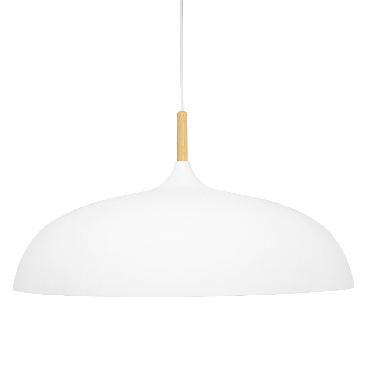 GloboStar® ZOE 00837 Μοντέρνο Κρεμαστό Φωτιστικό Καμπάνα Μονόφωτο 1 x E27 IP20 Λευκό Μέταλλο με Μπεζ Ξύλο - Μ60 x Π60 x Υ35cm