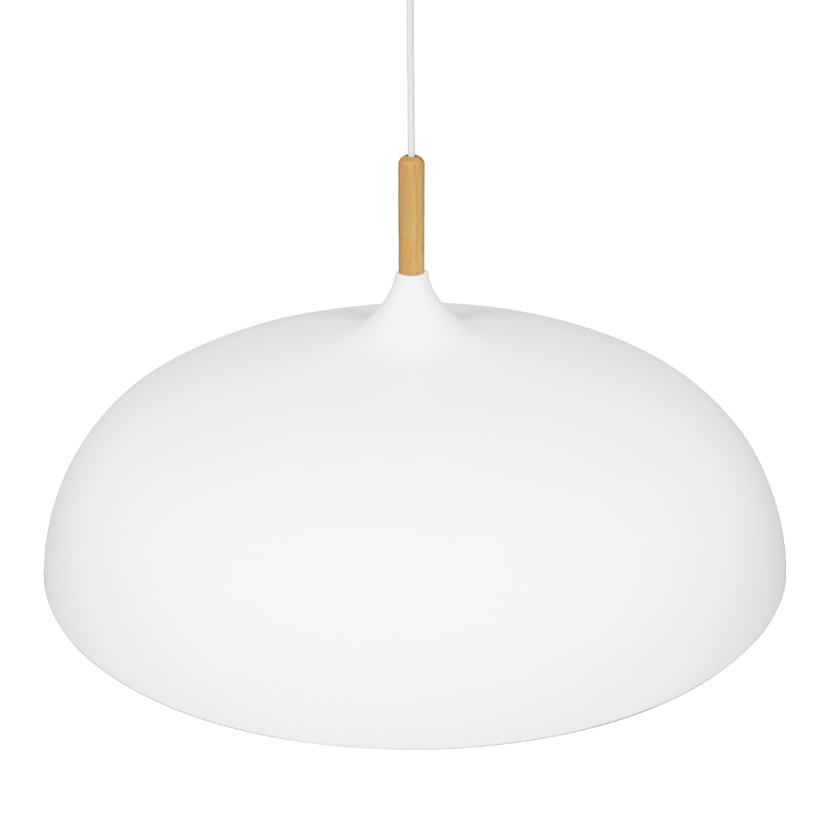 GloboStar® ZOE 00837 Μοντέρνο Κρεμαστό Φωτιστικό Καμπάνα Μονόφωτο 1 x E27 IP20 Λευκό Μέταλλο με Μπεζ Ξύλο - Μ60 x Π60 x Υ35cm