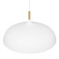 GloboStar® ZOE 00837 Μοντέρνο Κρεμαστό Φωτιστικό Καμπάνα Μονόφωτο 1 x E27 IP20 Λευκό Μέταλλο με Μπεζ Ξύλο - Μ60 x Π60 x Υ35cm