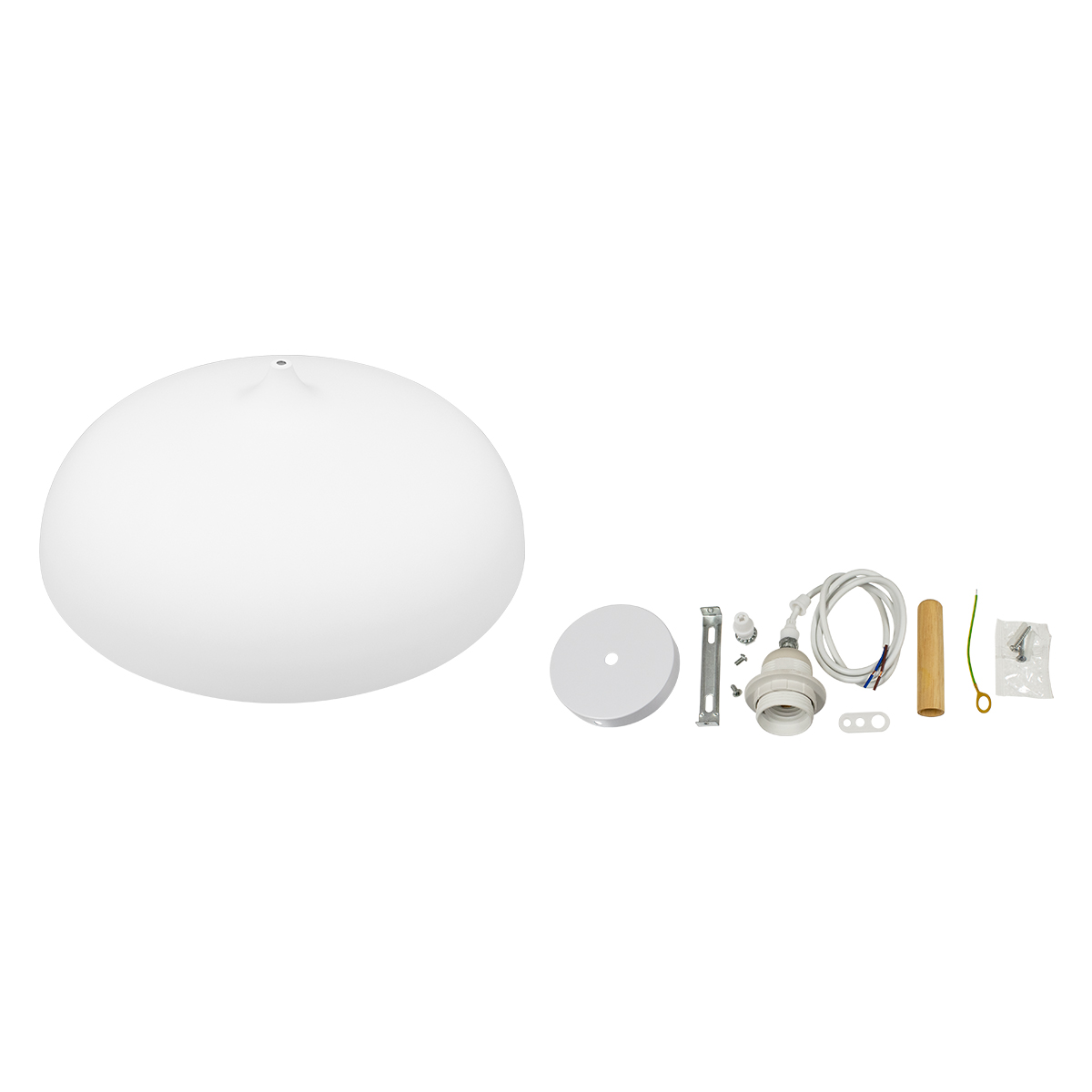 GloboStar® ZOE 00837 Μοντέρνο Κρεμαστό Φωτιστικό Καμπάνα Μονόφωτο 1 x E27 IP20 Λευκό Μέταλλο με Μπεζ Ξύλο - Μ60 x Π60 x Υ35cm
