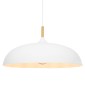 GloboStar® ZOE 00837 Μοντέρνο Κρεμαστό Φωτιστικό Καμπάνα Μονόφωτο 1 x E27 IP20 Λευκό Μέταλλο με Μπεζ Ξύλο - Μ60 x Π60 x Υ35cm