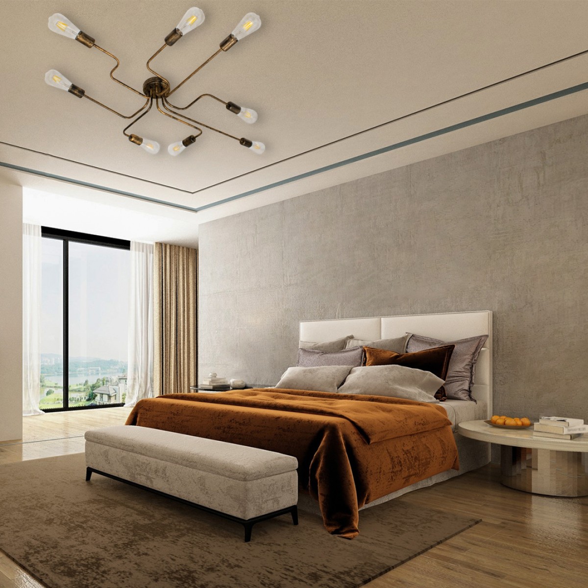 GloboStar® LIBERTA 00841 Μοντέρνο Φωτιστικό Οροφής Πλέγμα Πολύφωτο 8 x E27 IP20 Μπρούτζινο Μέταλλο - Μ102 x Π72 x Υ10.5cm