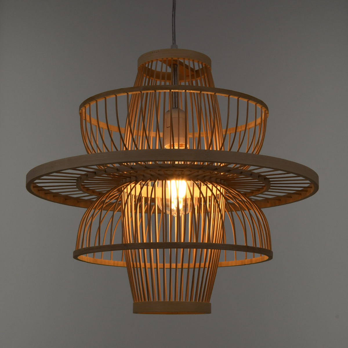 GloboStar® BALI 00861 Boho Κρεμαστό Φωτιστικό Πλέγμα Μονόφωτο 1 x E27 IP20 Μπεζ Ξύλο - Μ45 x Π45 x Υ42.5cm