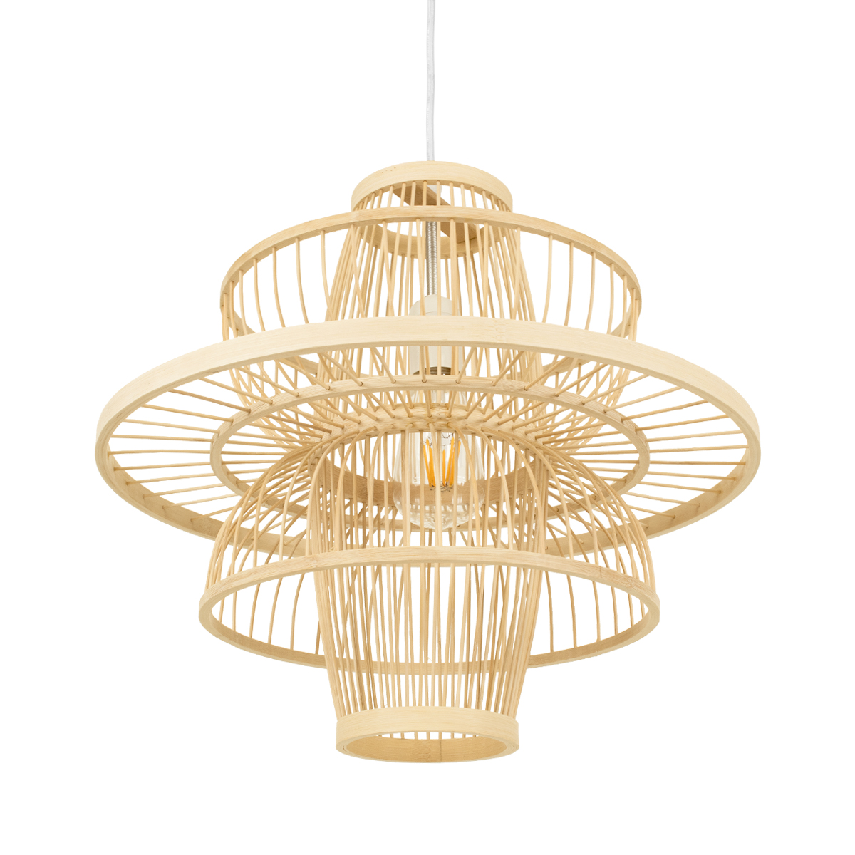 GloboStar® BALI 00861 Boho Κρεμαστό Φωτιστικό Πλέγμα Μονόφωτο 1 x E27 IP20 Μπεζ Ξύλο - Μ45 x Π45 x Υ42.5cm