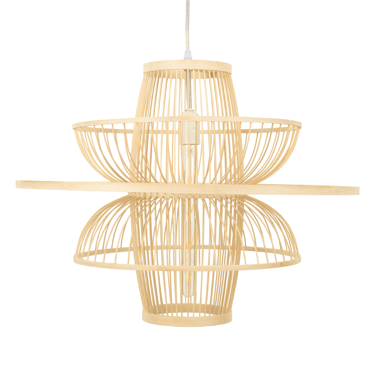 GloboStar® BALI 00862 Boho Κρεμαστό Φωτιστικό Πλέγμα Μονόφωτο 1 x E27 IP20 Μπεζ Ξύλο - Μ60 x Π60 x Υ45cm