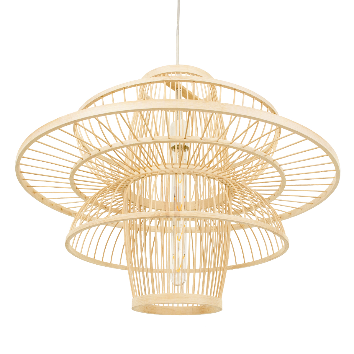 GloboStar® BALI 00862 Boho Κρεμαστό Φωτιστικό Πλέγμα Μονόφωτο 1 x E27 IP20 Μπεζ Ξύλο - Μ60 x Π60 x Υ45cm