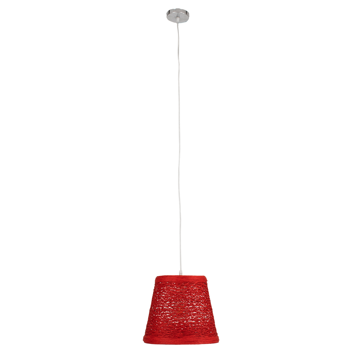 GloboStar® PLAYROOM 00863 Vintage Κρεμαστό Φωτιστικό Καμπάνα Μονόφωτο 1 x E27 IP20 Κόκκινο Rattan - Μ32 x Π32 x Υ27cm