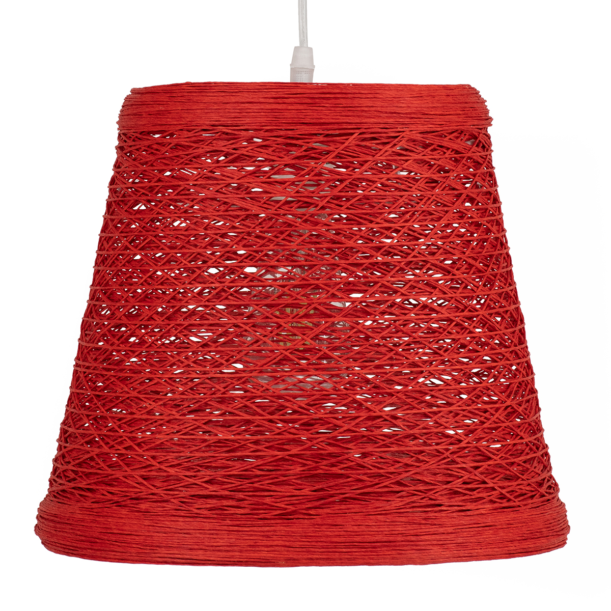 GloboStar® PLAYROOM 00863 Vintage Κρεμαστό Φωτιστικό Καμπάνα Μονόφωτο 1 x E27 IP20 Κόκκινο Rattan - Μ32 x Π32 x Υ27cm